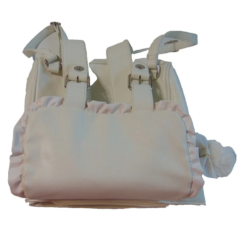 Women's Girl's Backpack Bag Purse White Medium Student Kitty Cat Straps Bow